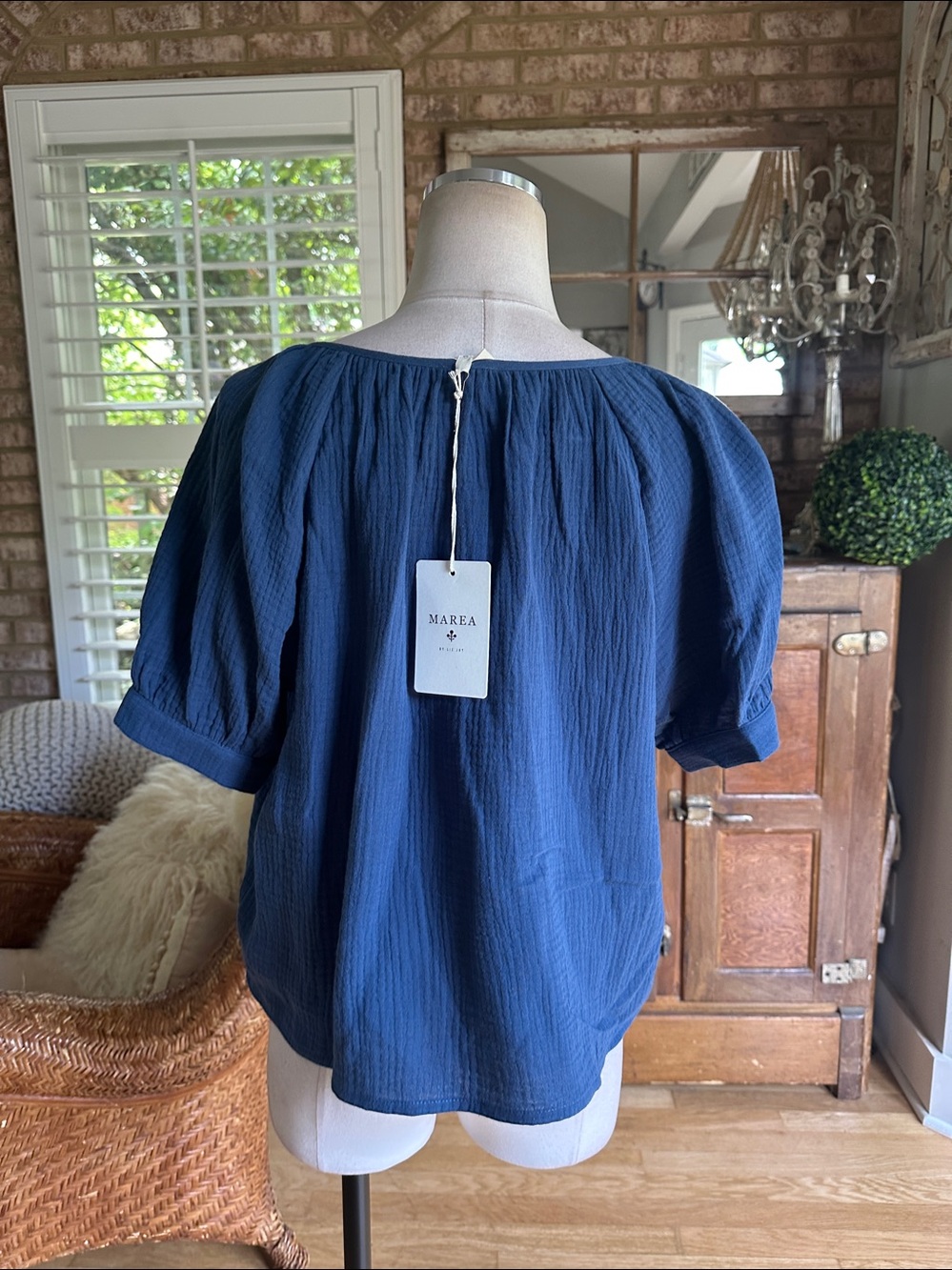 MAREA BY LIZ JOY EVERLY GAUZE TOP INDIGO SMALL NEW - Picture 4 of 6